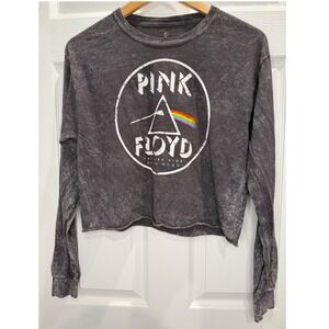 Pink Floyd Cropped Long Sleeve Graphic Band Tee Charcoal Gray M Concert Grunge